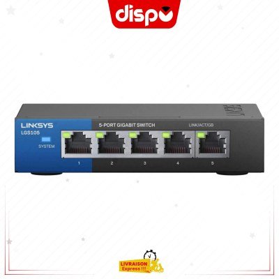 Switch Linksys LGS105 Commutateur réseau Gigabit Ethernet Non géré avec boîtier en métal, 5 Ports