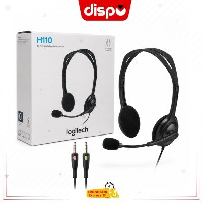 Casque Logitech H110 Stéréo avec Micro – Double Jack 3,5 mm pour PC