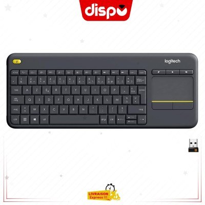Clavier Sans Fil Logitech K400 Plus Touch TV Avec Contrôle Média et Pavé Tactile, AZERTY - Noir