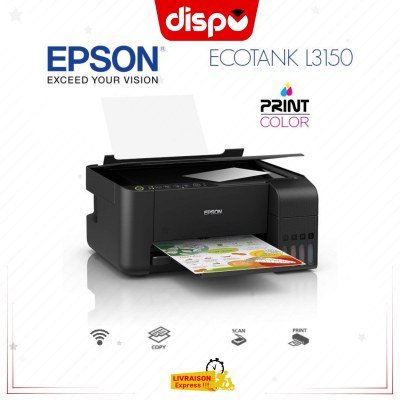 Imprimante Epson Eco Tank L3150 3-En-1 Compacte Avec Wi-Fi Direct A Réservoirs Rechargeables
