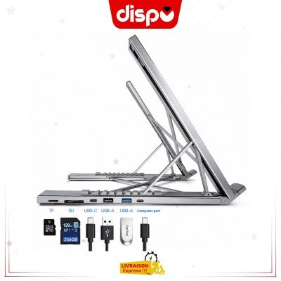 Support PC Portable Pliable en Aluminium avec Hub USB-C 6-en-1