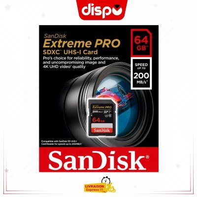 SanDisk Extrême PRO 64 Go Carte SDXC UHS-I 200 MB/s V30