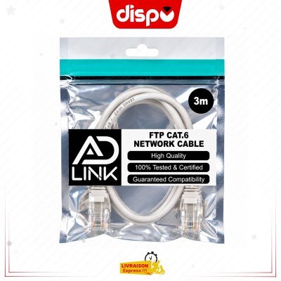 Patch Câble Réseau 3m RJ45 Ad Link FTP Cat6