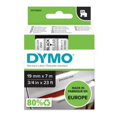 Dymo D1 Étiquette Rouleau 19 mm x 7 m Noir/Transparen