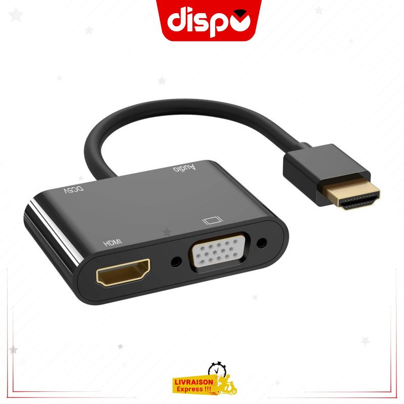 Adaptateur HDMI 4K vers HDMI, VGA avec Port de Charge et Audio