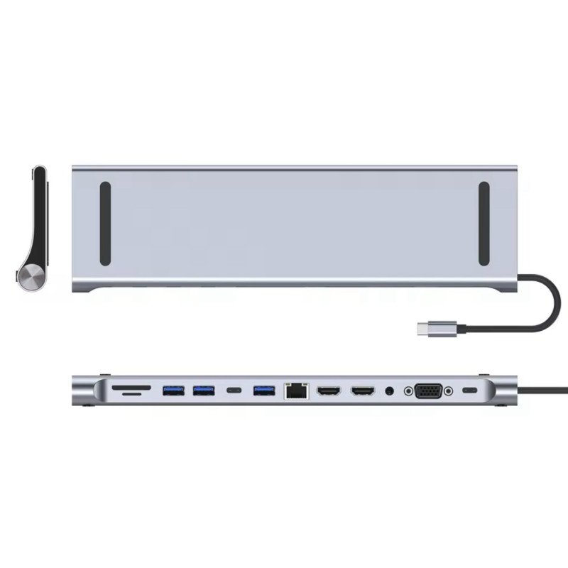 ADAPTATEUR MULTIPORT 12 EN 1 : WIN/MAC-DP-HDMI-VGA-LAN-USBC- 3XUSB3.0-USB-PD100W-SD/TF-JACK