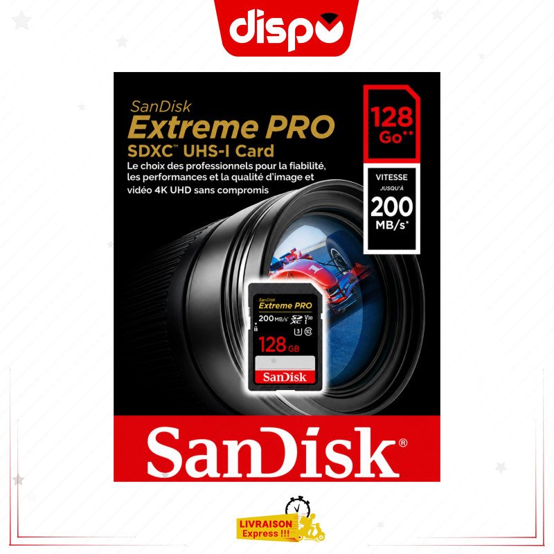 Carte Mémoire SanDisk Extreme PRO 128 Go Carte SDXC UHS-I 200 MB/s