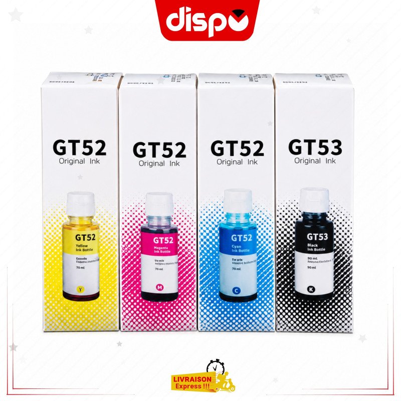 Pack Bouteilles d'Encre Compatibles GT53 Noir et GT52 Couleur (4 Pièces)