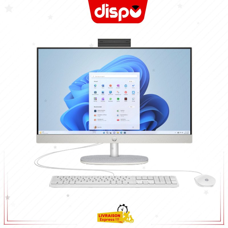 Ordinateur All-in-One HP 24-CR0250NH i5 1335U de 13e GEN 16 Go de RAM DDR4 SSD 512 Go.