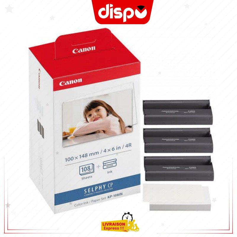 Cartouche papier Canon KP-108IN Papier Photo + encre 108 tirages pour imprimantes