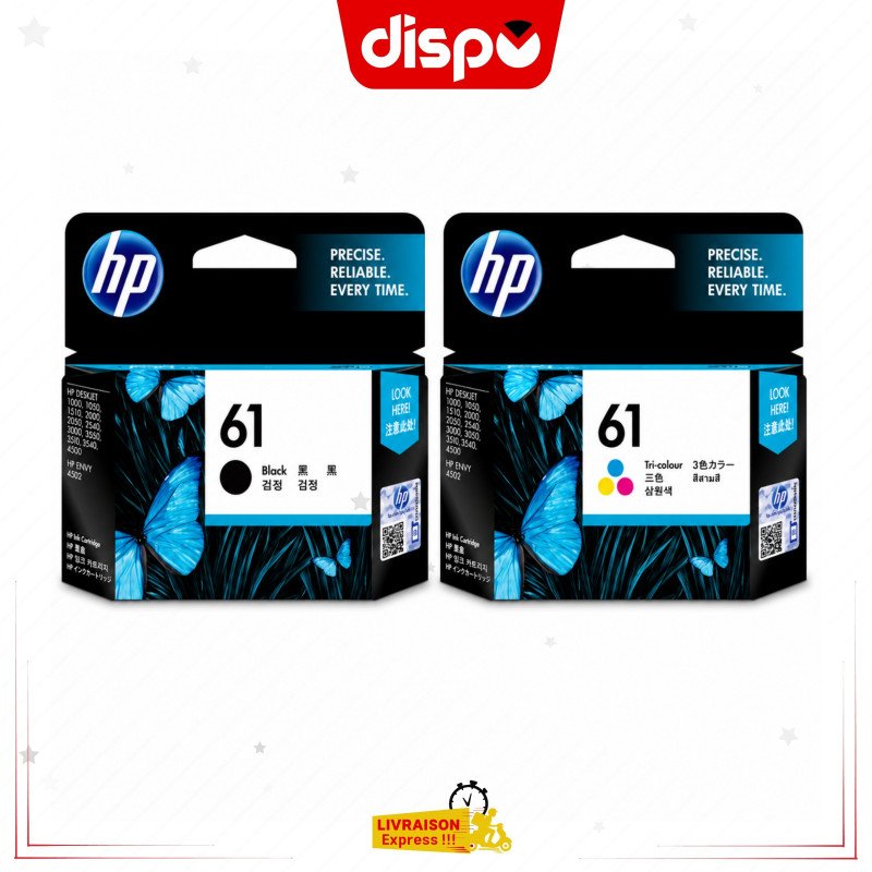 Pack Cartouches d'Encre HP 61 Noir et Tricolore Originales