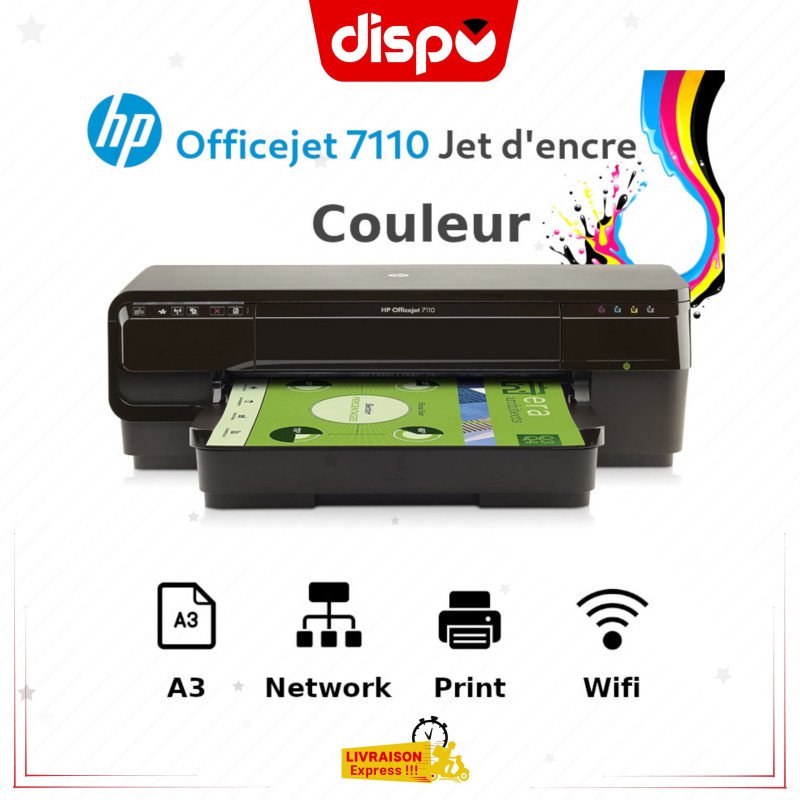 Imprimante HP Officejet 7110 A3+Jet d’encre –Ethernet/ wifi