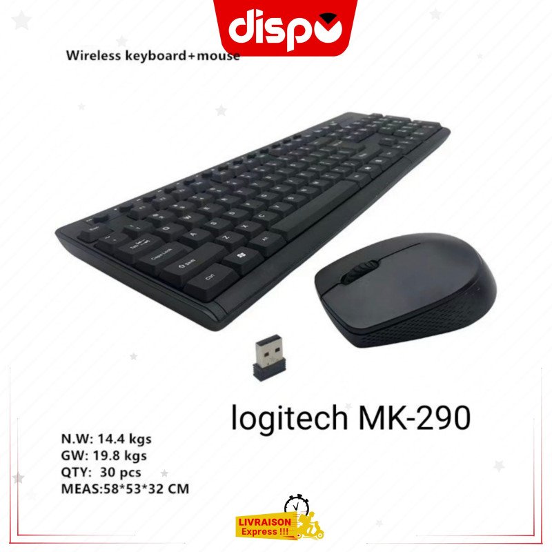 Logitech Mk290 Combo Clavier + Souris Sans fil - Noir