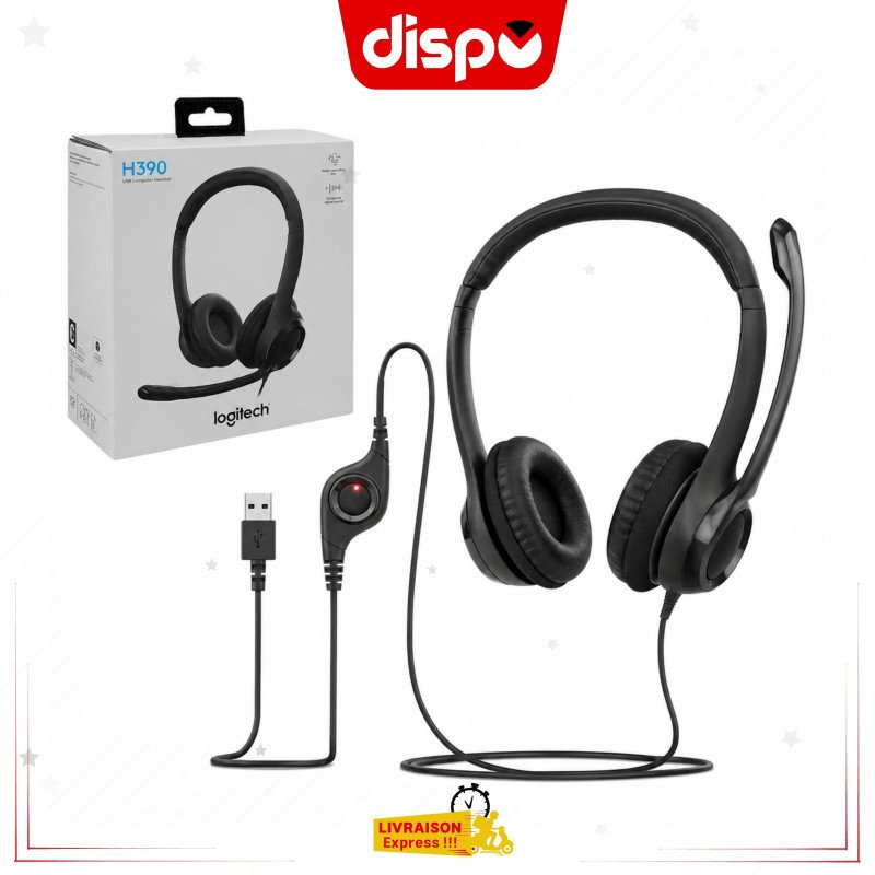 Casque USB Logitech H390 – Stéréo avec Microphone Antibruit