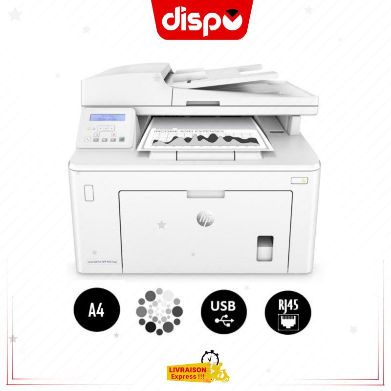 Imprimante Multifonction HP LaserJet Pro M227sdn Noir et Blanc (G3Q74A)