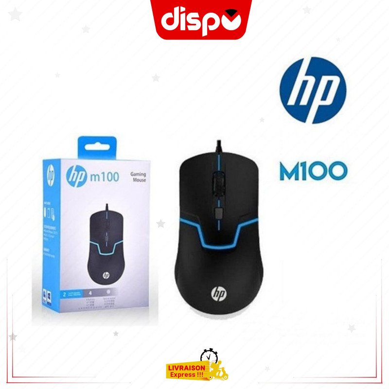 Souris Gaming HP M100 - Noir, 2400 DPI, capteur optique, 4 boutons