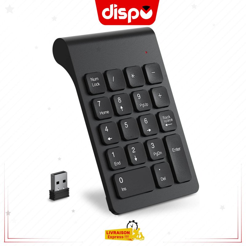 Mini Pavé Numérique sans Fil, Clavier Ergonomique Portatif avec Récepteur USB 2.4G