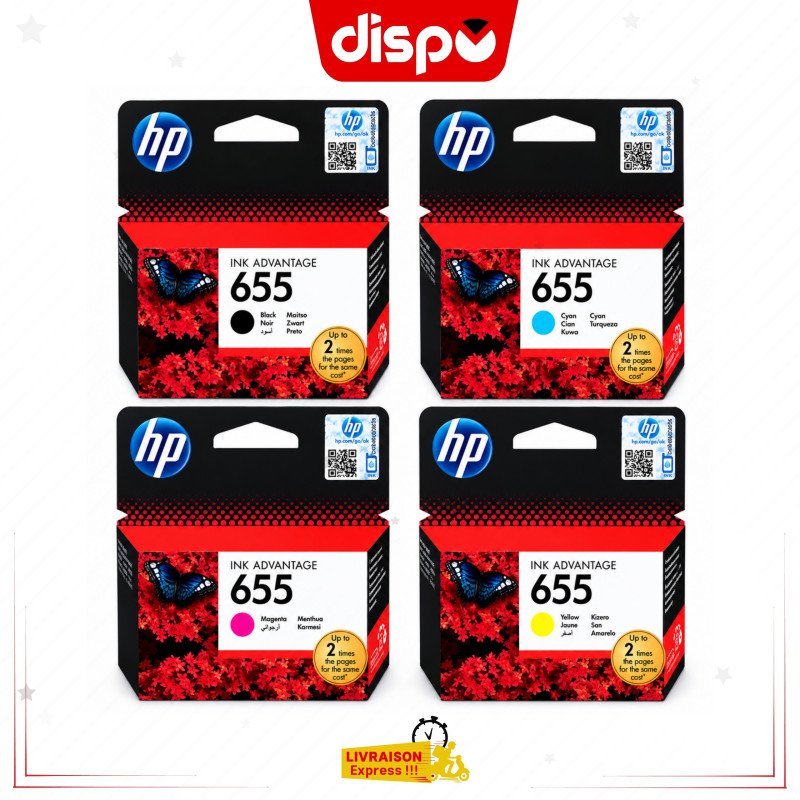 Pack Cartouches d'Encre HP 655 Noir, Cyan, Magenta et Jaune Originales