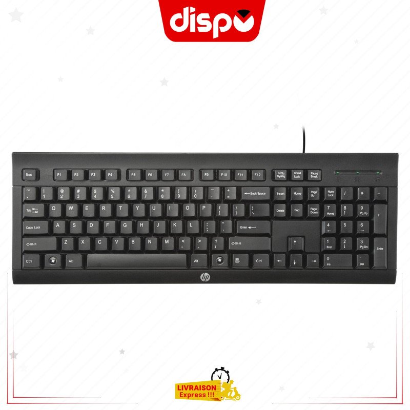 Clavier Filaire HP K1500 QWERTY Résistant aux Eclaboussures - USB - Noir
