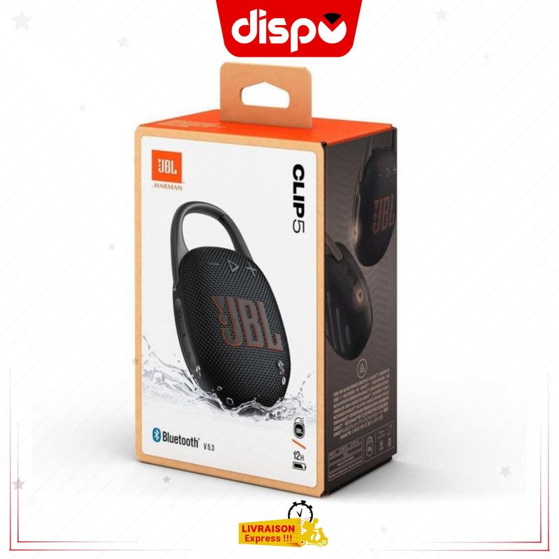 Enceinte Bluetooth JBL Clip 5 – sans fil portable étanche jusqu'à 12 heures d'autonomie