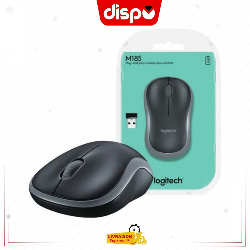 Souris sans fil Logitech M185, 2,4 GHz Avec Mini Récepteur USB Originale
