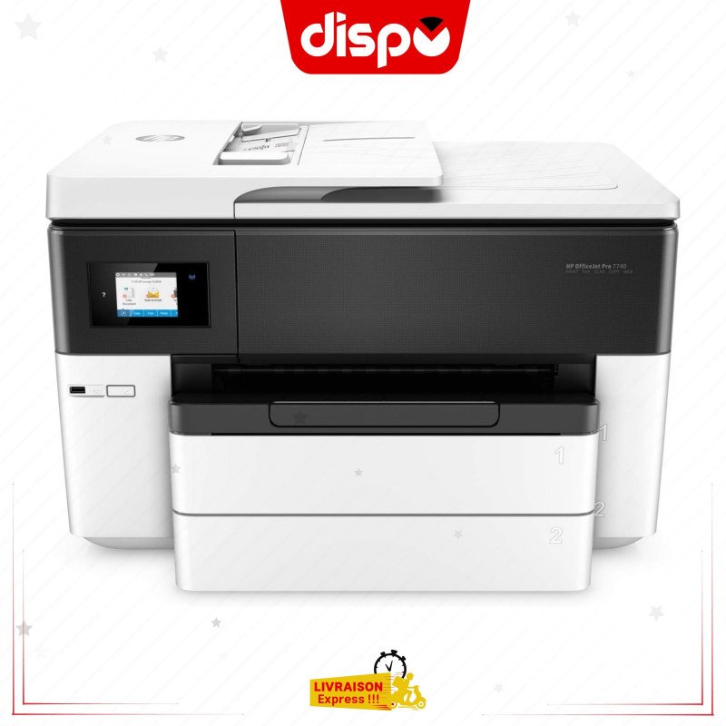Imprimante HP Officejet Pro 7740 A3 Jet D’encre Couleur Multifonction Wi-Fi Blanc