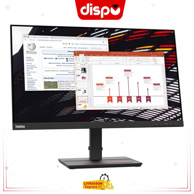 Écran PC Lenovo ThinkVision S24e-20 Écran LCD Full HD WLED 23,8" - 16:9 - Classe 24" ports HDMI et VGA.
