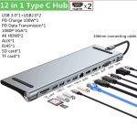 ADAPTATEUR MULTIPORT 12 EN 1 : WIN/MAC-DP-HDMI-VGA-LAN-USBC- 3XUSB3.0-USB-PD100W-SD/TF-JACK