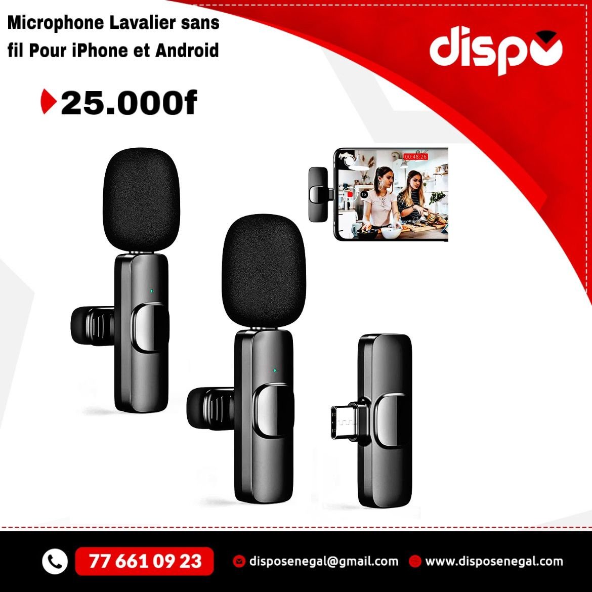 Microphone Lavalier Sans Fil Pour Iphone et Android - Dispo senegal