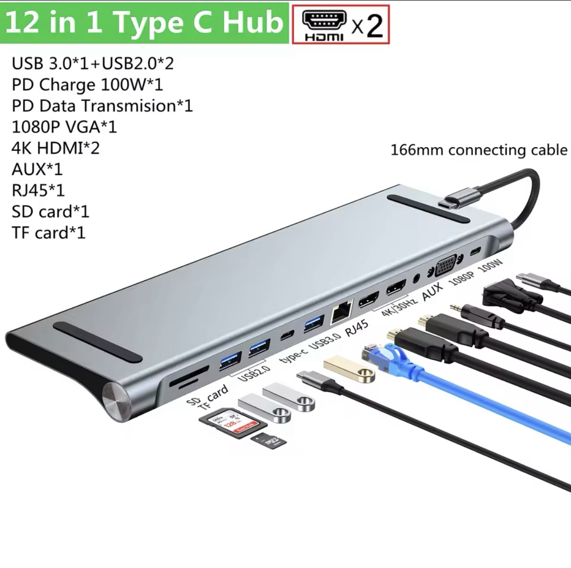 ADAPTATEUR MULTIPORT 12 EN 1 : WIN/MAC-DP-HDMI-VGA-LAN-USBC- 3XUSB3.0-USB-PD100W-SD/TF-JACK – Image 5