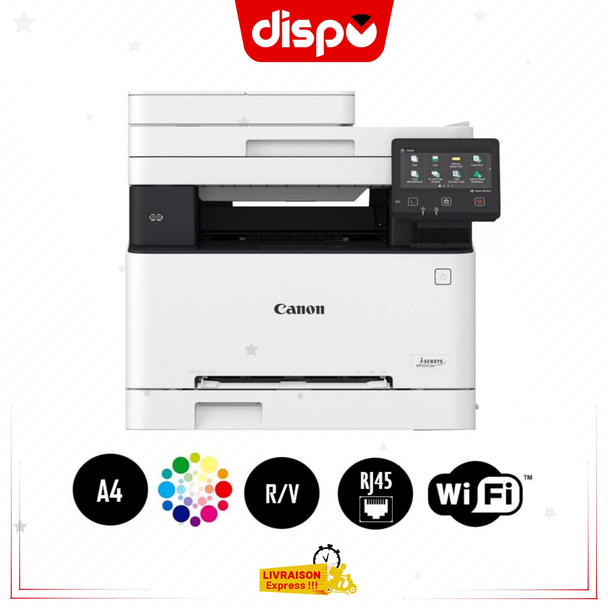 Imprimante Canon I-SENSYS MF655Cdw Laser Couleur 3-En-1 A4 (USB 2.0/Wi-Fi/Ethernet)
