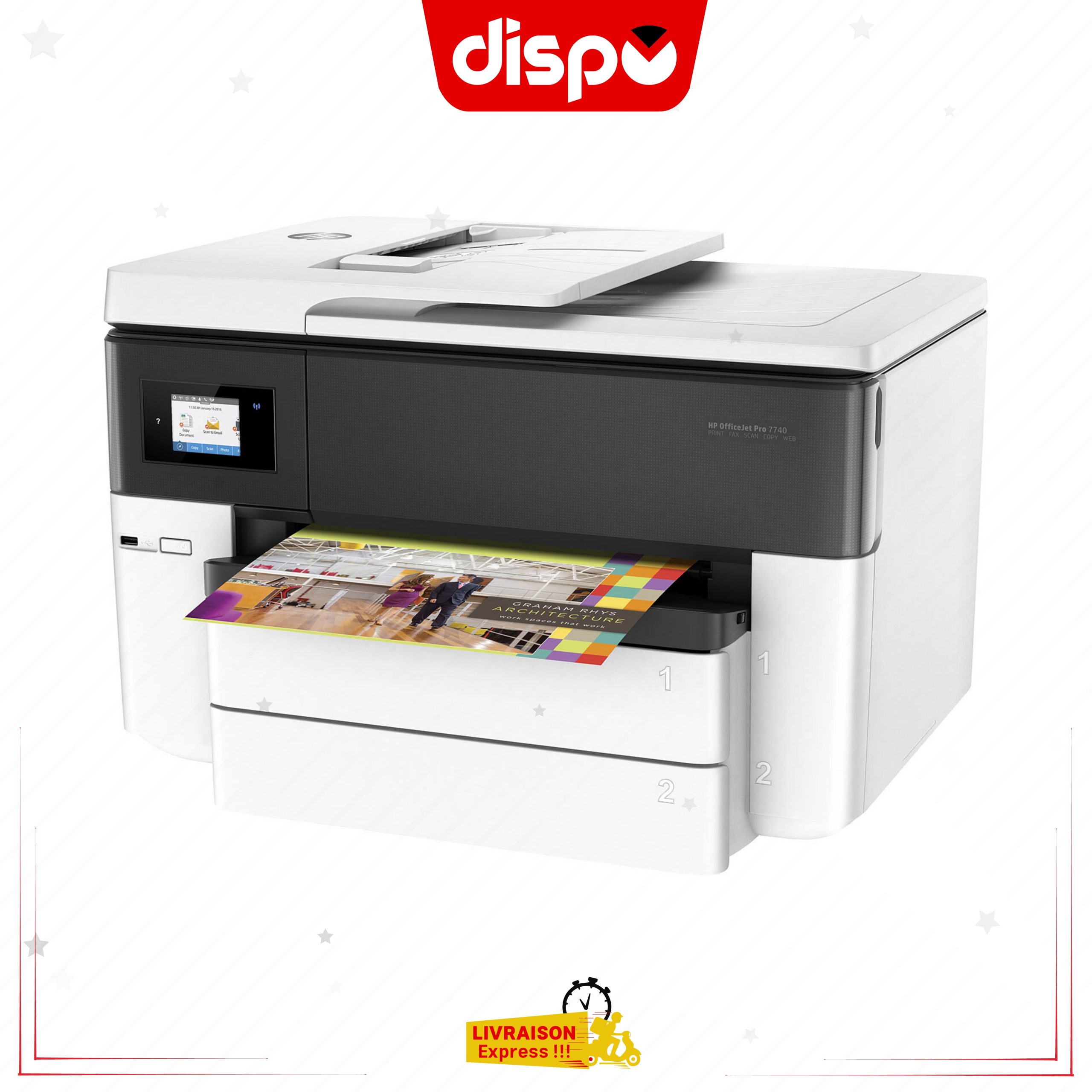 Imprimante HP Officejet Pro 7740 A3 Jet D’encre Couleur Multifonction Wi-Fi Blanc – Image 3