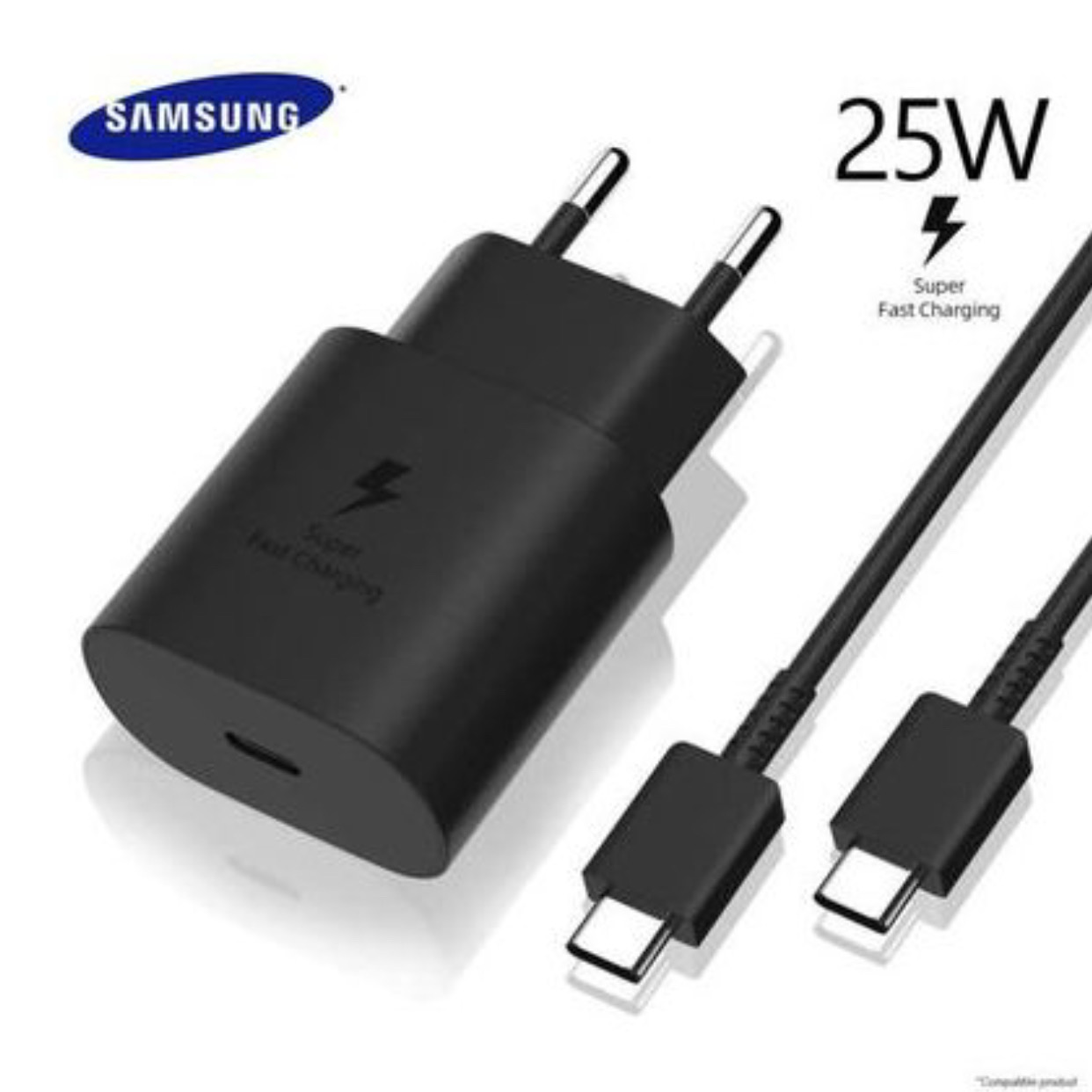 Samsung Chargeur rapide 25W compatible pour Samsung + cable USB-C 1 mètre