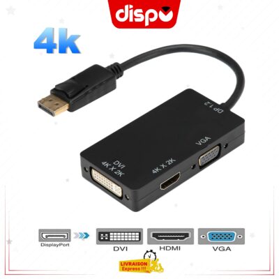 Adaptateur Display Port 3-en-1 (DP vers HDMI / VGA / DVI)