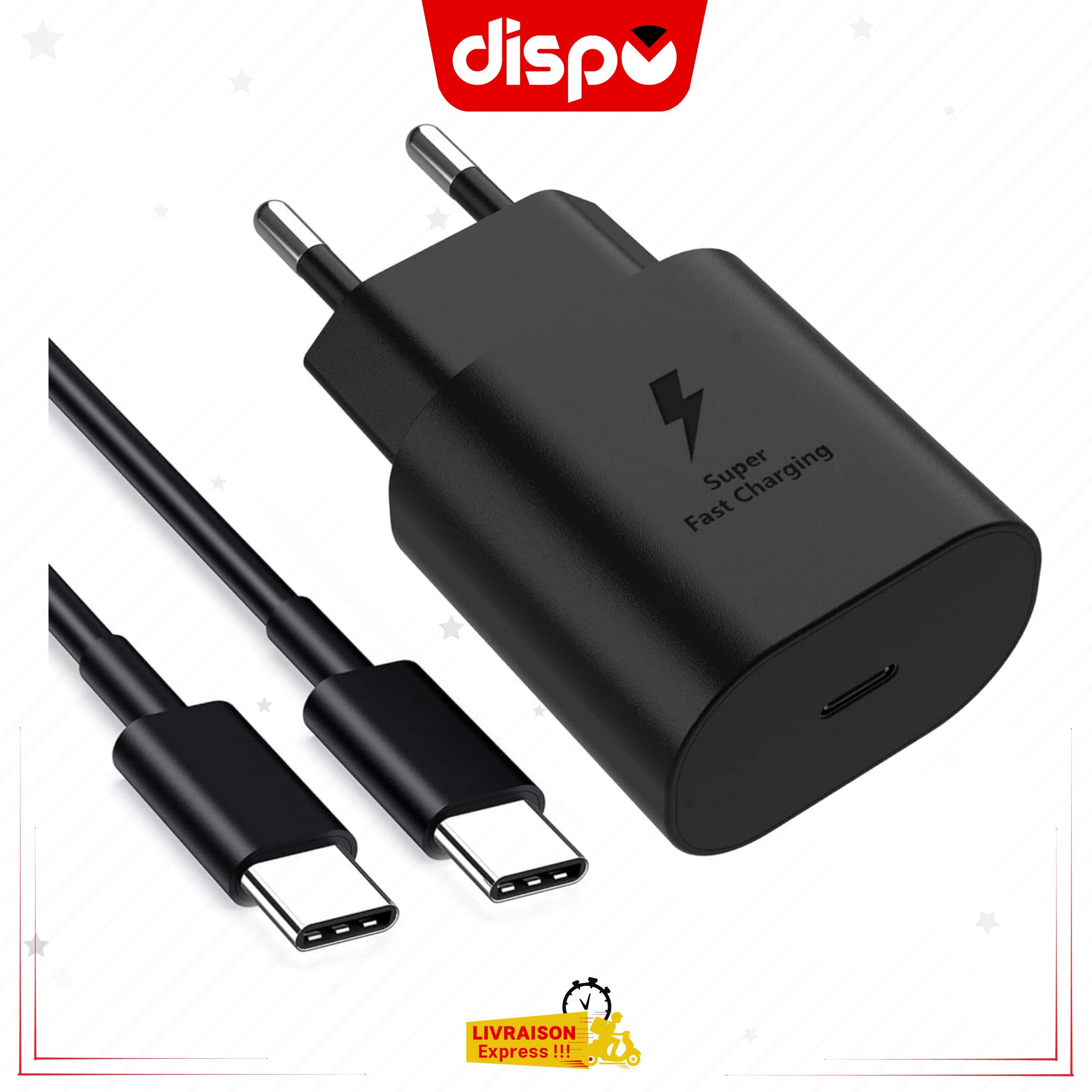 Chargeur Samsung 25W+Câble 1M USB-C, Charge Super Rapide