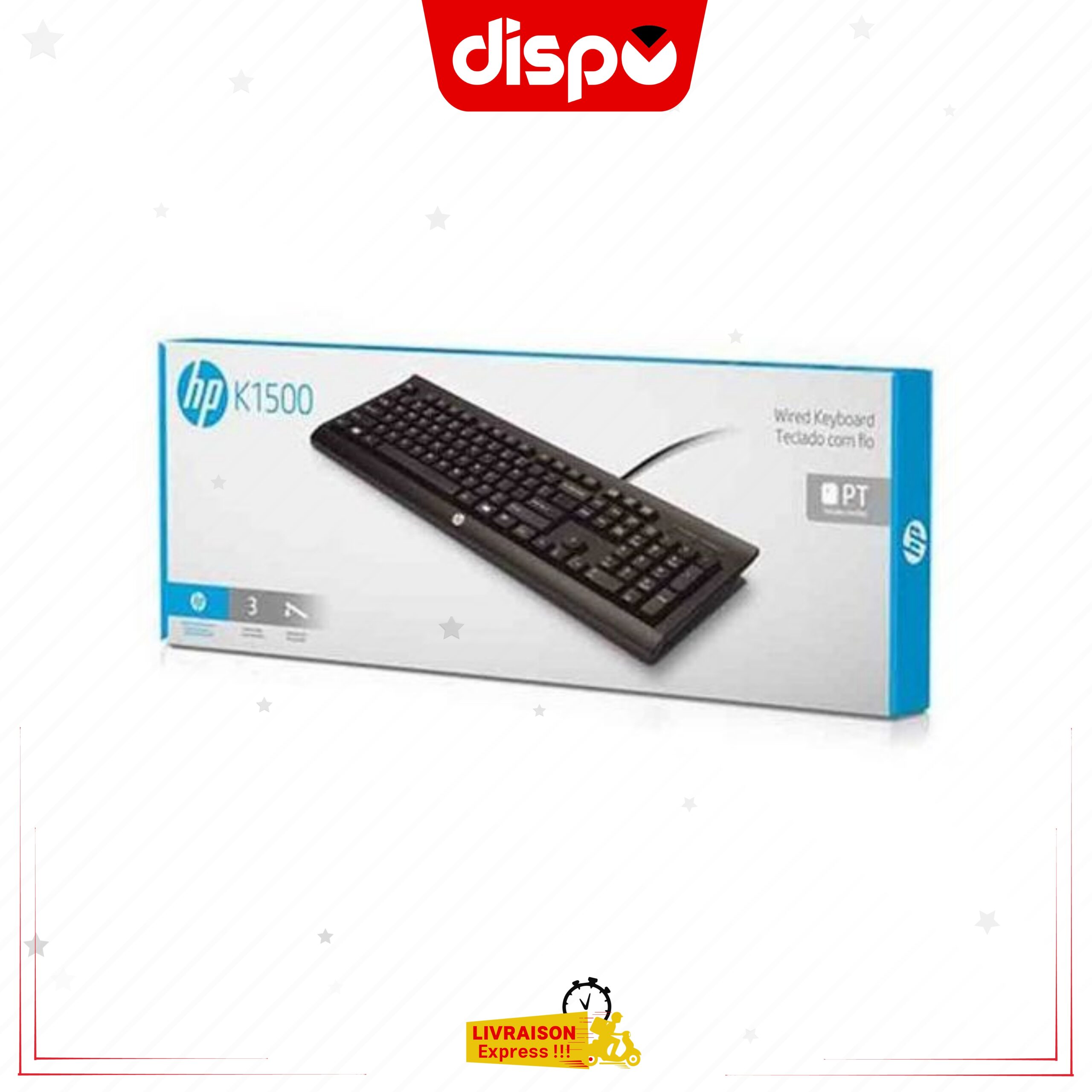 Clavier Filaire HP K1500 QWERTY Résistant aux Eclaboussures - USB - Noir – Image 2