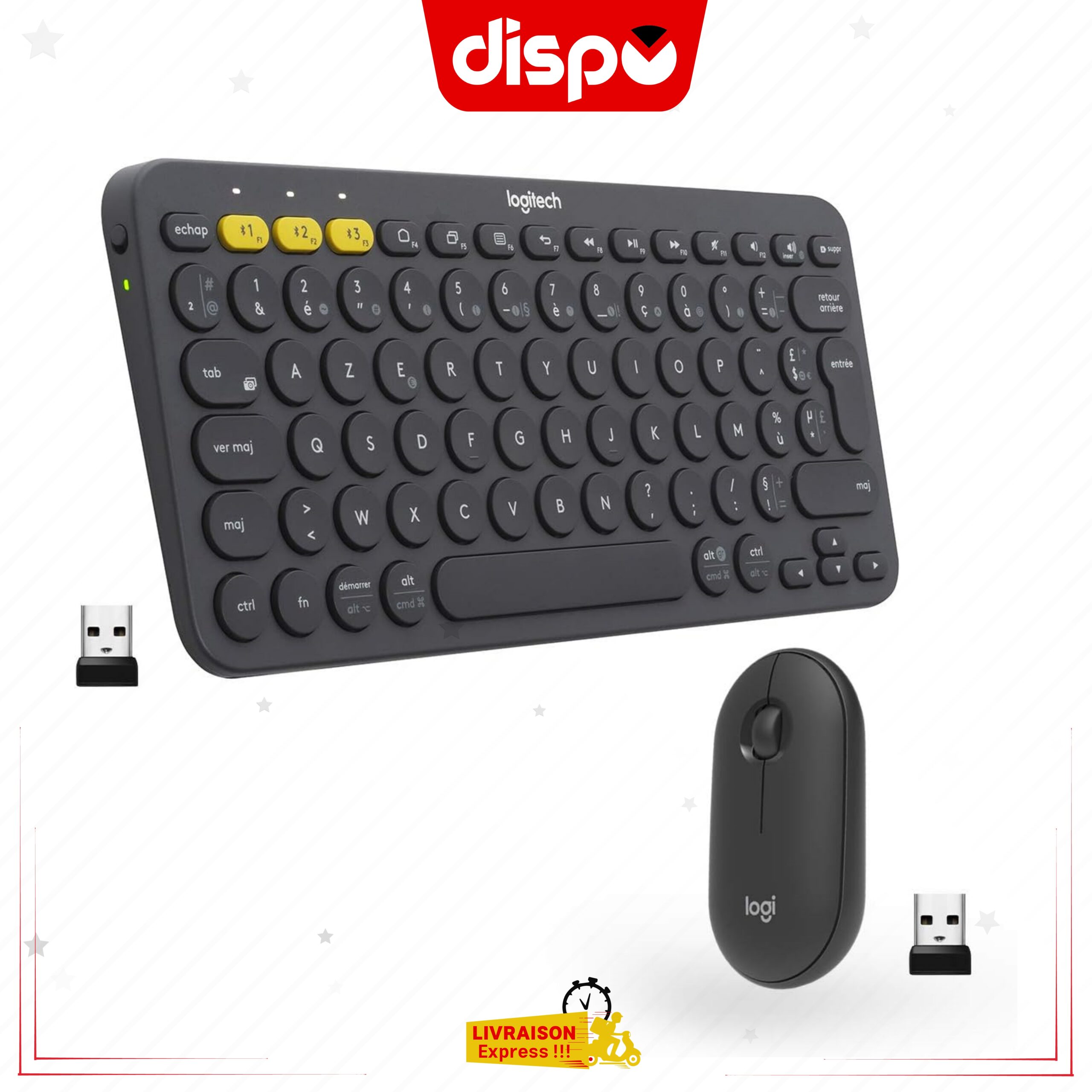 Logitech Clavier K380 + Souris M350 Pebble avec Mini Récepteur USB, Bluetooth AZERTY Silencieux, pour PC/Mac