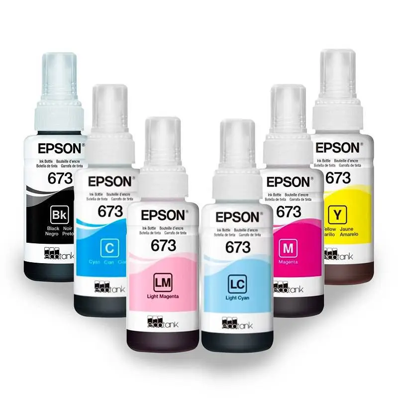 Cartouche D’encre Epson 673 Ecotank Noir, Bleu, Rouge, Jaune, Bleu Clair, Rouge Clair