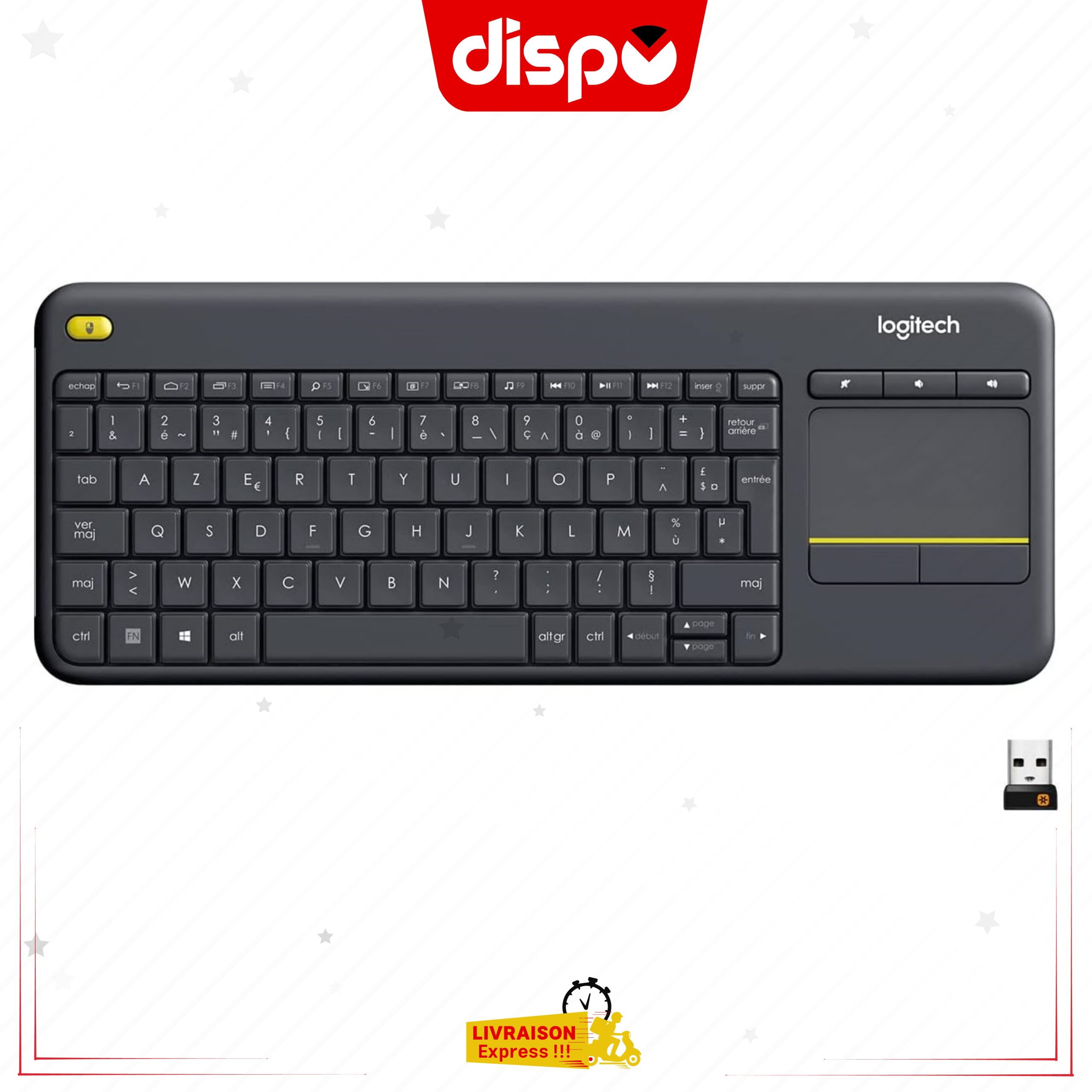 Clavier Sans Fil Logitech K400 Plus Touch TV Avec Contrôle Média et Pavé Tactile, AZERTY – Noir