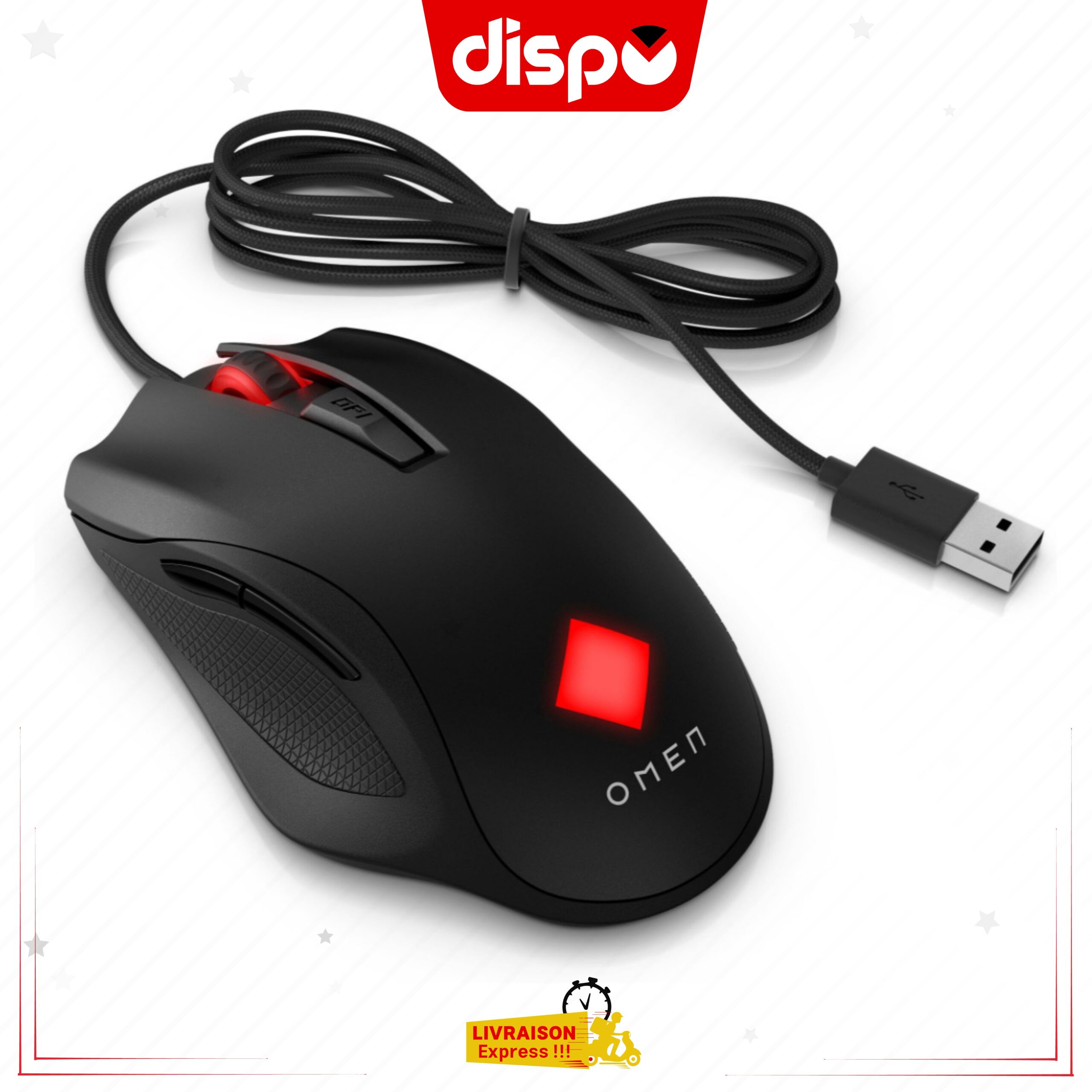 Souris Gaming HP OMEN Vector (Filaire – USB, 6 Boutons Programmables, 16 000 DPI, Rétroéclairage LED RGB, Noire)
