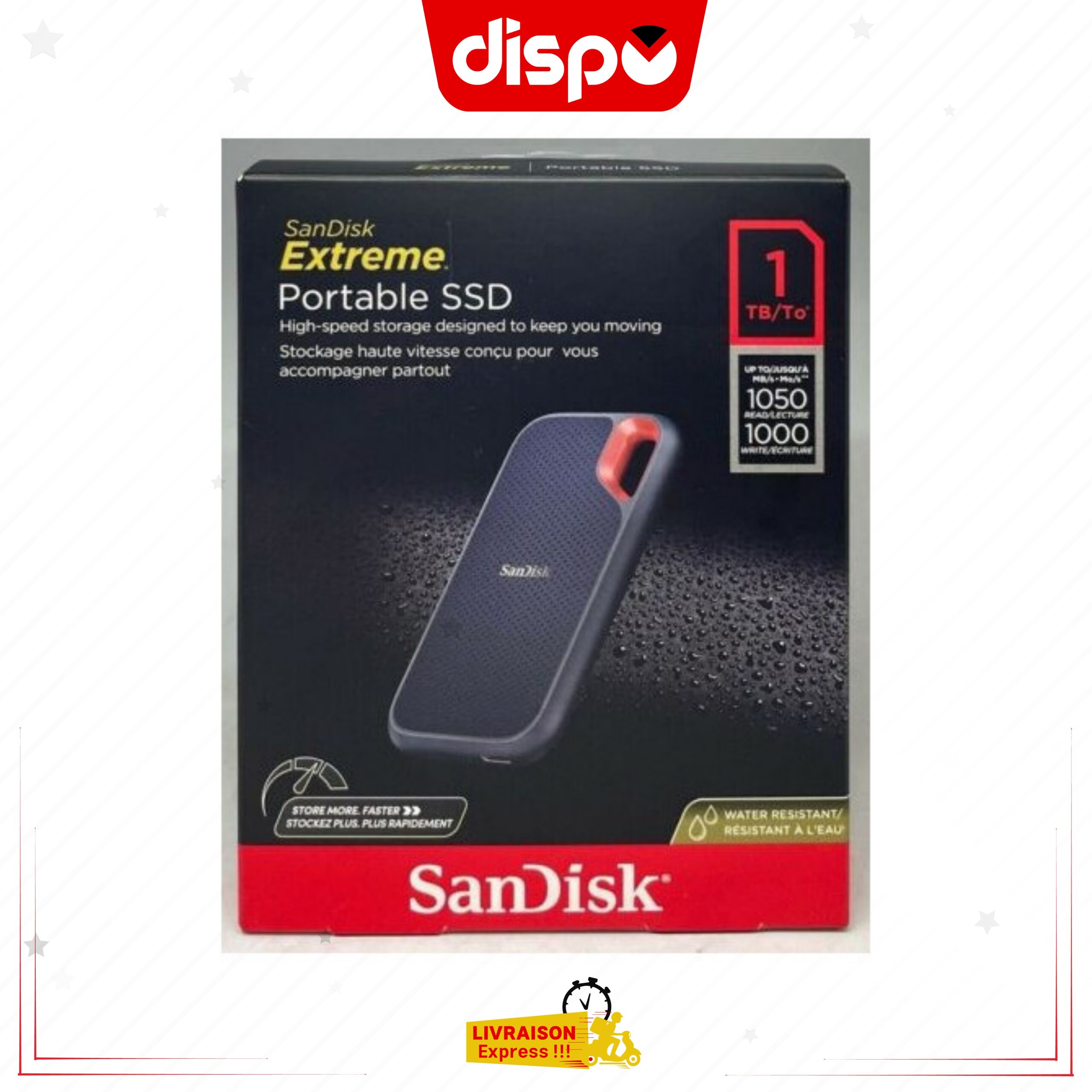 Disque Dur Portable SanDisk 1TB Extreme NVMe SSD V2, 1050 Mo/s en lecture, 1000 Mo/s en écriture