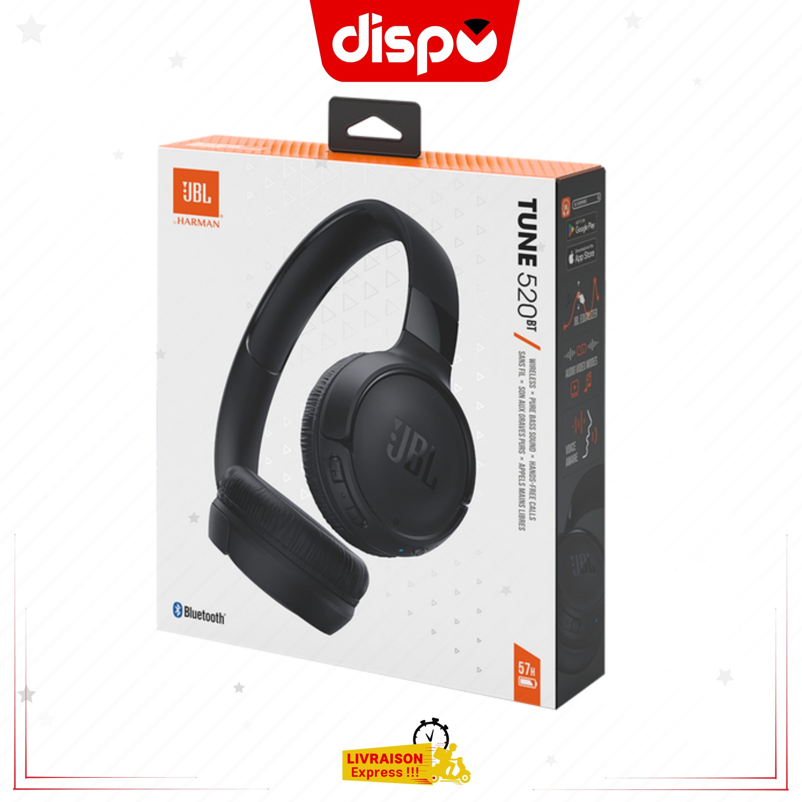 Casque JBL Tune 520BT – Bluetooth 5.3 connexion sans fil.  – Leger Confortable Et Pliable