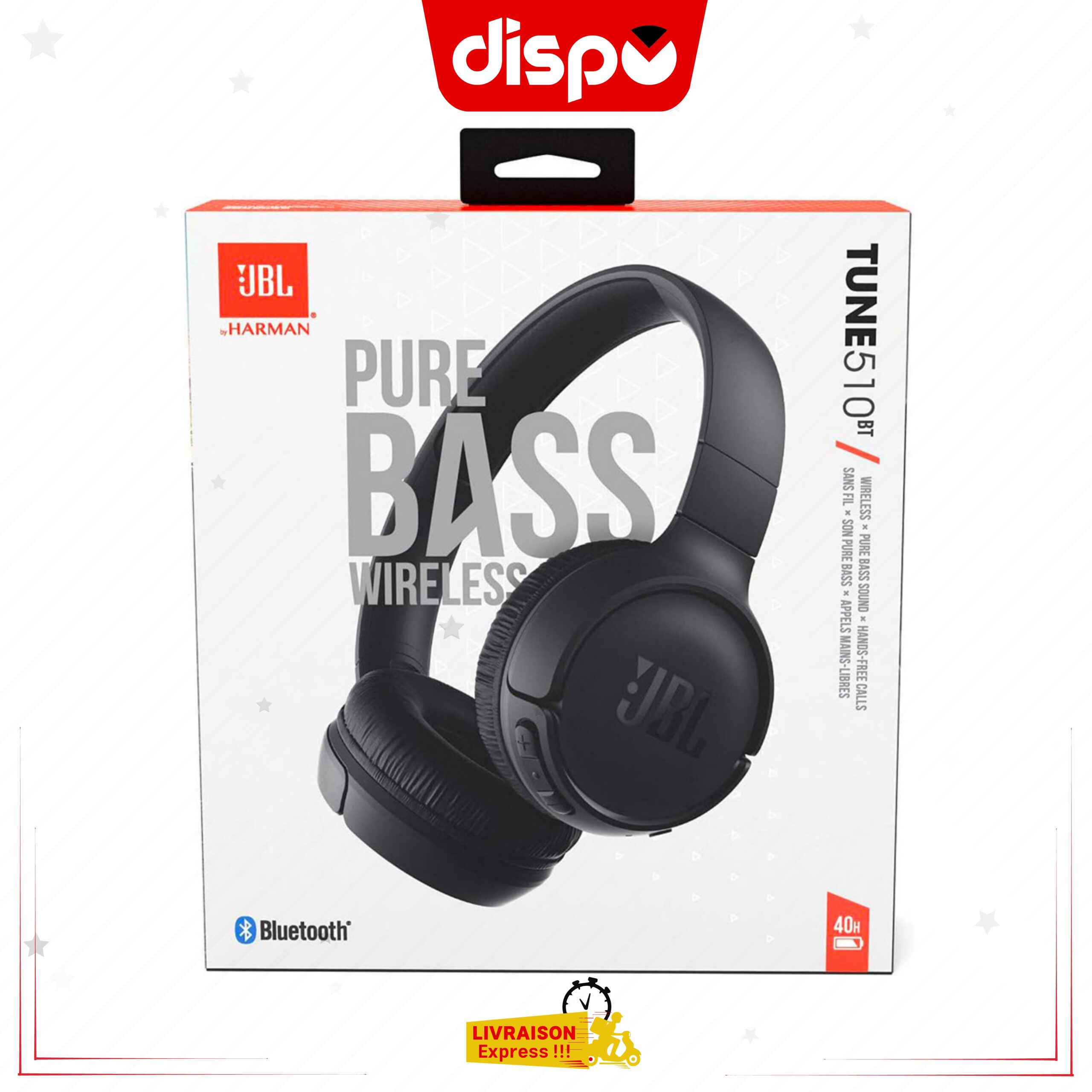 Casque JBL Tune 510BT – Bluetooth 5.0 connexion sans fil.  – Leger Confortable Et Pliable