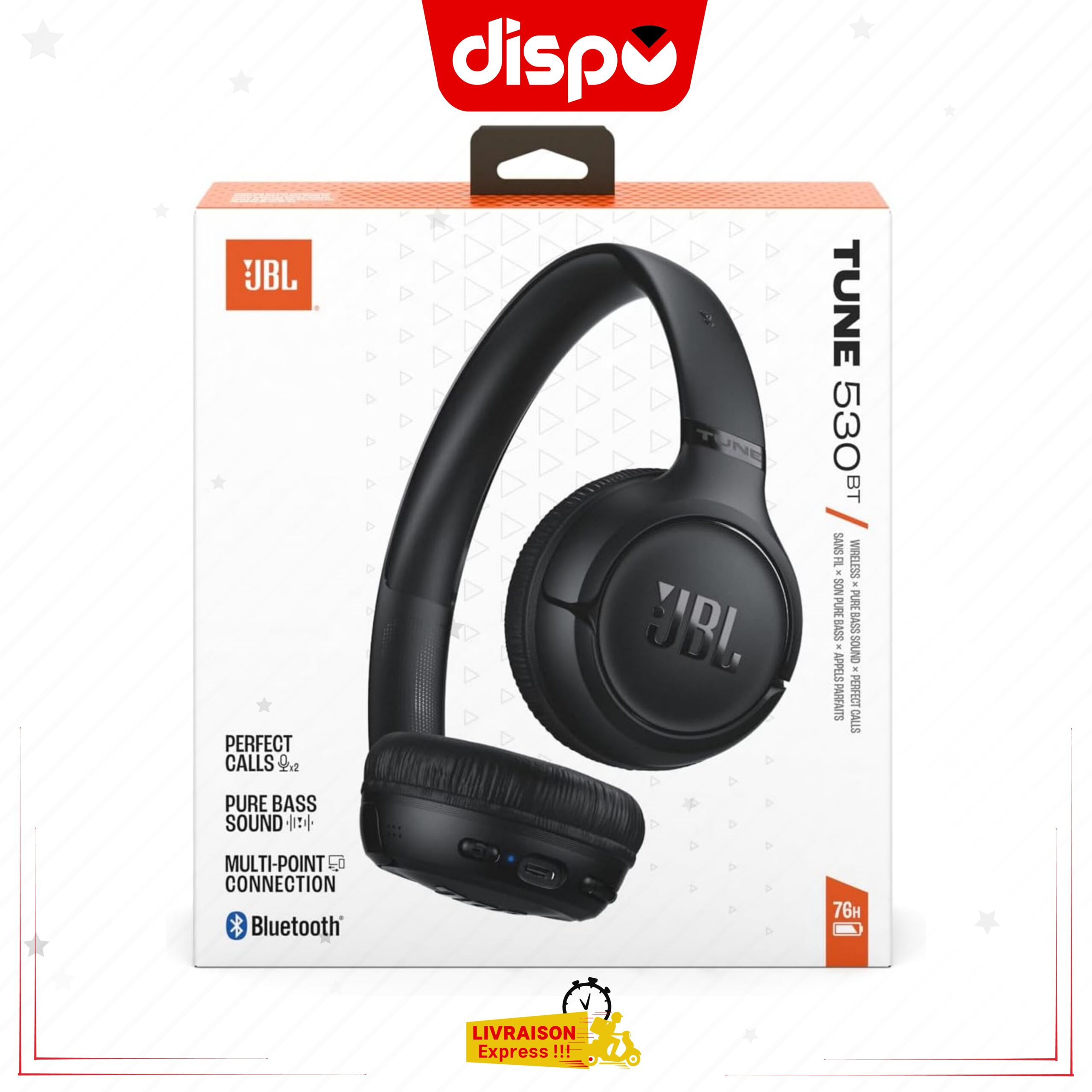 Casque JBL Tune 530 BT – Bluetooth 6.0 connexion sans fil, Réduction de Bruit – Leger Confortable Et Pliable