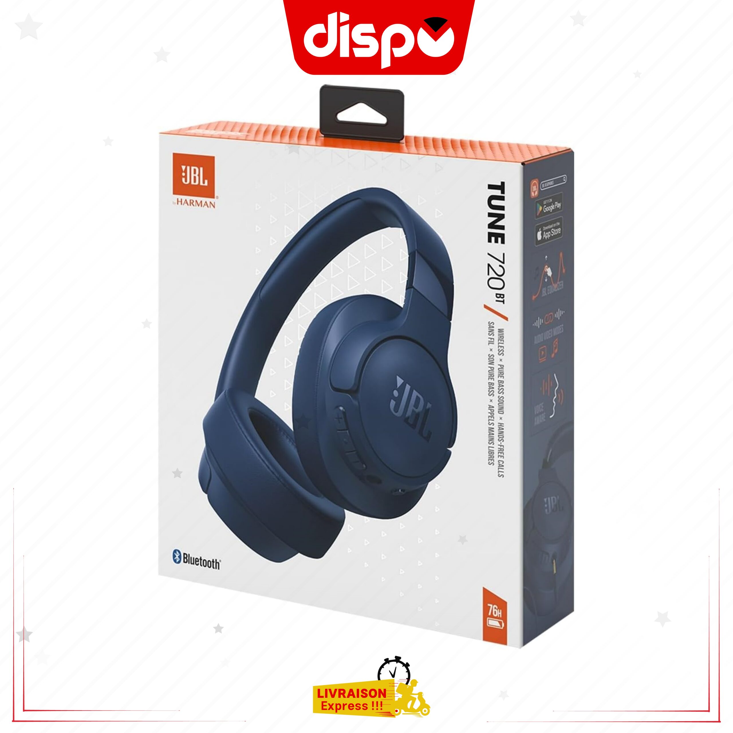 Casque JBL Tune 720BT – Bluetooth connexion sans fil, Réduction de Bruit – Leger Confortable Et Pliable,