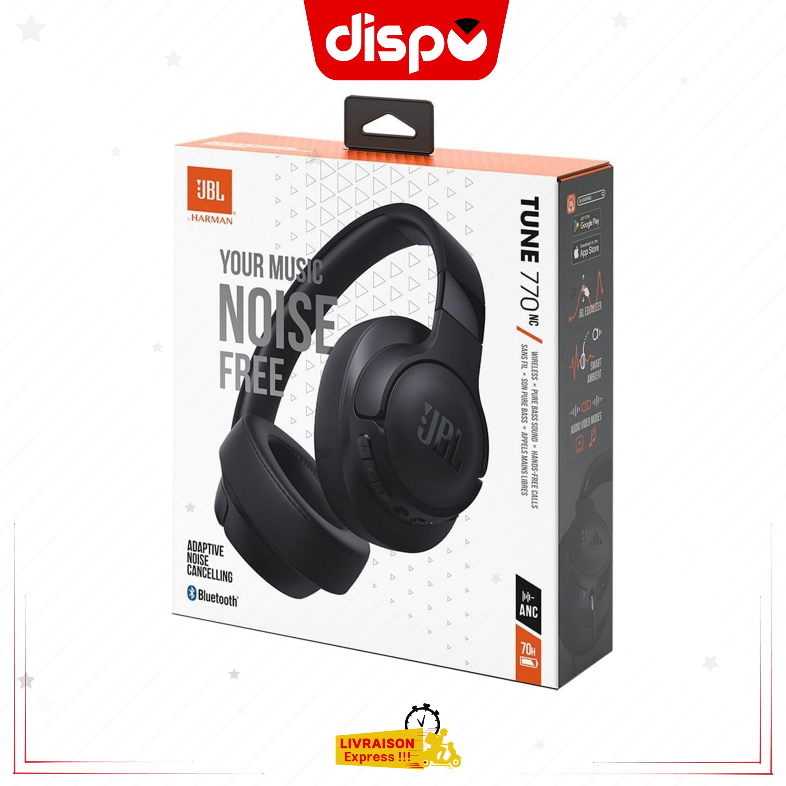 Casque JBL Tune 770NC – Bluetooth connexion sans fil, Réduction de Bruit – Leger Confortable Et Pliable,