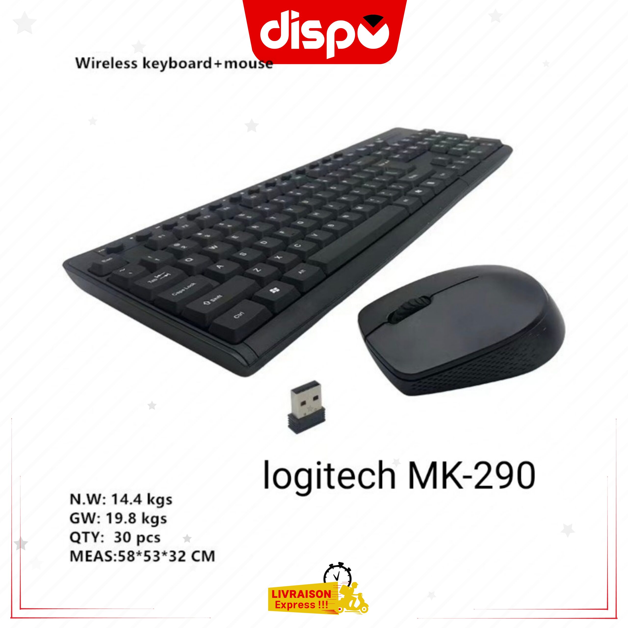 Logitech Mk290 Combo Clavier + Souris Sans fil – Noir