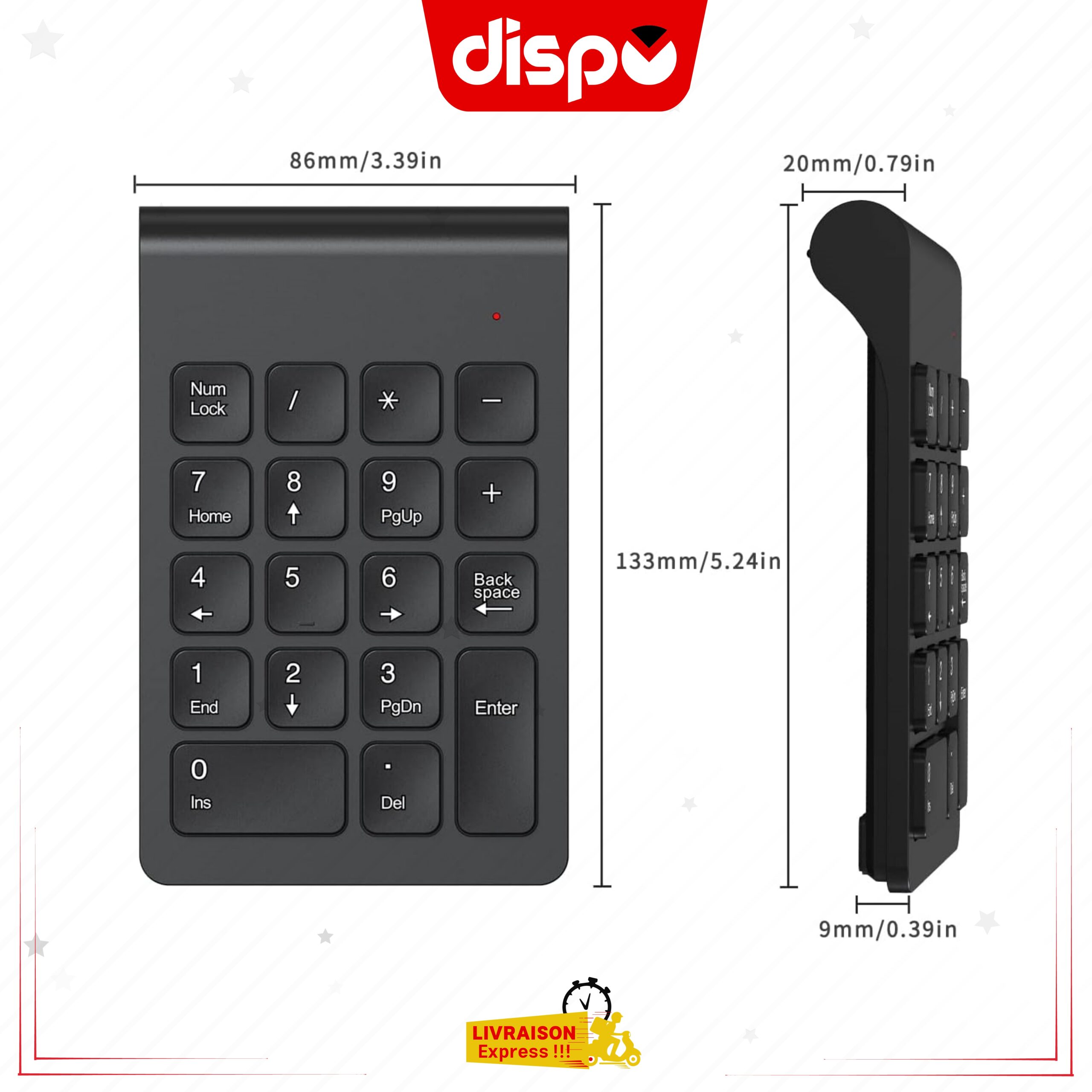 Mini Pavé Numérique sans Fil, Clavier Ergonomique Portatif avec Récepteur USB 2.4G – Image 2